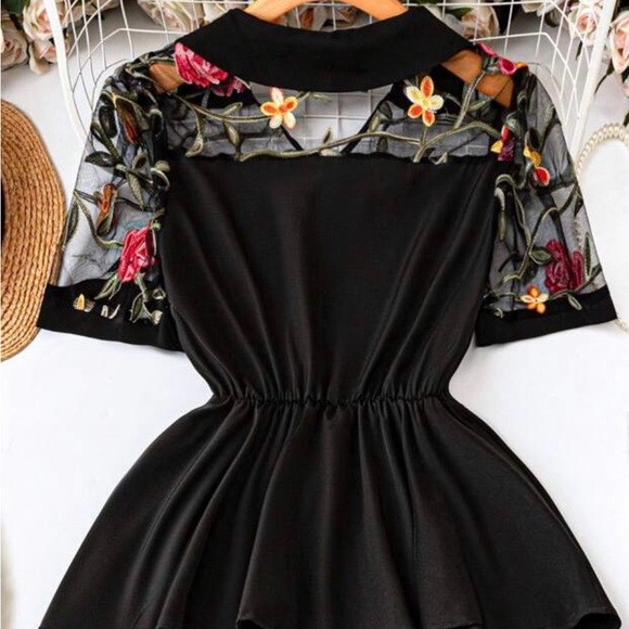 SHEIN Black and Floral Embroidered Blouse - Picture 2 of 9